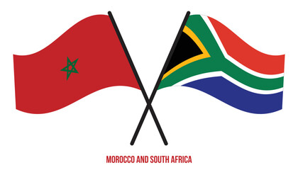 Morocco and South Africa Flags Crossed And Waving Flat Style. Official Proportion. Correct Colors.
