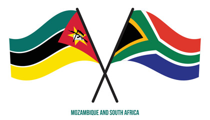 Mozambique and South Africa Flags Crossed And Waving Flat Style. Official Proportion. Correct Colors