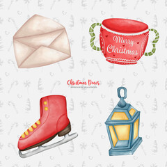 Watercolor Christmas decoration, New Year Vector Illustration..