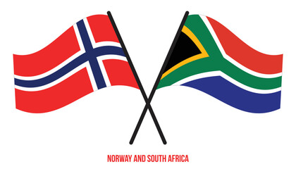 Norway and South Africa Flags Crossed And Waving Flat Style. Official Proportion. Correct Colors.