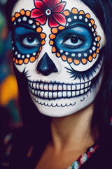 woman with sugar skull painted face