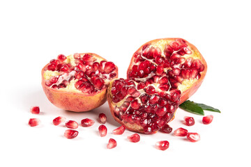 ripe pomegranate fruit isolated on white background with clipping path