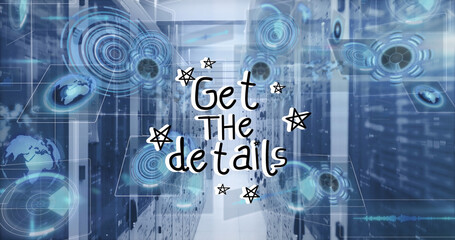 Image of data processing and get the details text over server room
