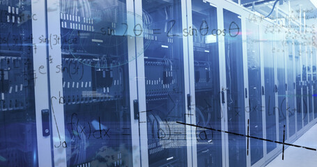 Image of data processing over server room