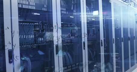 Image of data processing over server room
