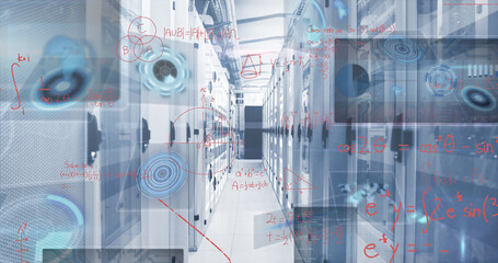 Image of data processing over server room