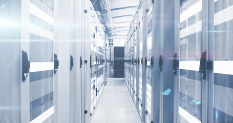 Image of data processing over server room