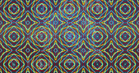 Image of data processing over neon shapes