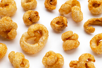 Crispy pork rinds or pork snack.