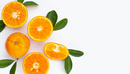 Fresh orange citrus fruit isolated on white background. Juicy, sweet and high vitamin C