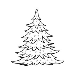 Hand drawn doodle Christmas tree. Vector outline illustration isolated on white. Perfect for greeting cards, holiday designs, print, textile designs.