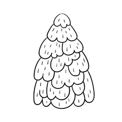 Hand drawn doodle Christmas tree. Vector outline illustration isolated on white. Perfect for greeting cards, holiday designs, print, textile designs.
