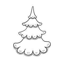 Hand drawn doodle Christmas tree. Vector outline illustration isolated on white. Perfect for greeting cards, holiday designs, print, textile designs.