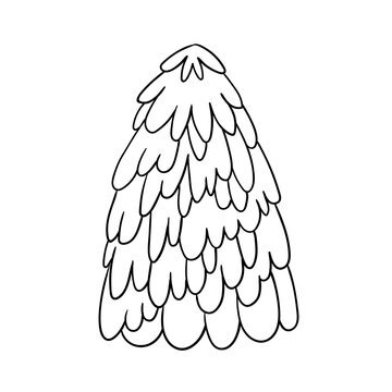 Hand drawn doodle Christmas tree. Vector outline illustration isolated on white. Perfect for greeting cards, holiday designs, print, textile designs.