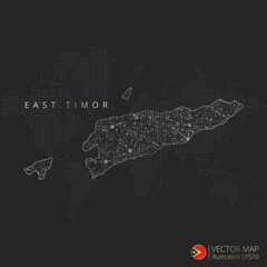 East Timor map abstract geometric mesh polygonal light concept with black and white glowing contour lines countries and dots on dark background. Vector illustration eps10