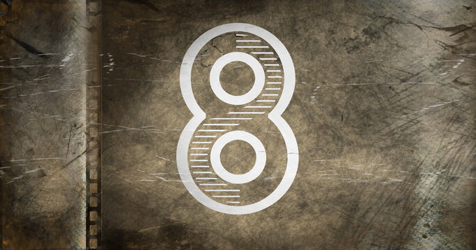 Composite of number 8 against rusty metallic background, copy space