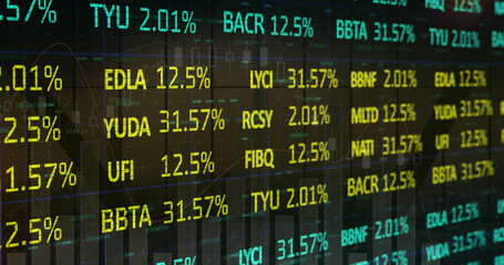Image of stock market and financial data processing over black background