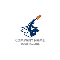 Rocket box logo design template. Vector illustration.