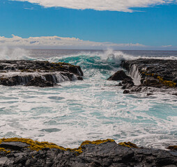 Tide Pools Surrounded By Pahoehoe Lava On Wawaloli  Beach, Wawaloli Beach Park, Hawaii, Hawaii, USA