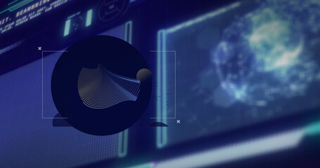 Image of shapes over data processing on black background