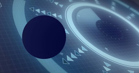 Image of globe over data processing with scope scanning on black background