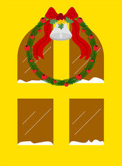 Christmas doors and windows. Garlands, flags, labels, bubbles, ribbons and stickers. Collection of Merry Christmas decorative icons. illustration.