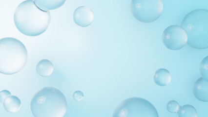 水のような抽象的な物体が複数ある空間。俯瞰。無色な水