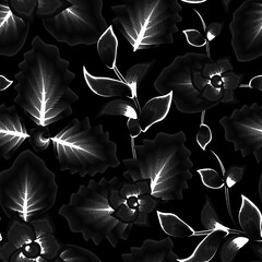 simple nature foliage seamless pattern on dark background. fashionable print texture. monochromatic tropical leaves seamless pattern. Floral background. Exotic wallpaper. interior design. spring. fall