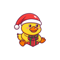 Duck Celebrating Christmas. Merry Christmas Vector Illustration