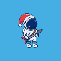 Cute astronaut design celebrating christmas and playing electric guitar