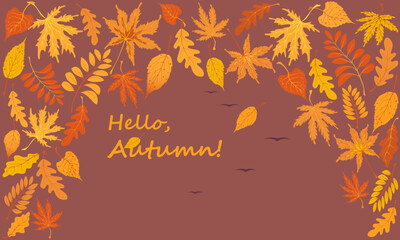 Autumn illustration with yellow and orange leaves