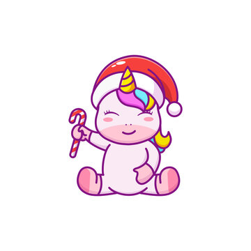 Cute unicorn celebrating christmas
