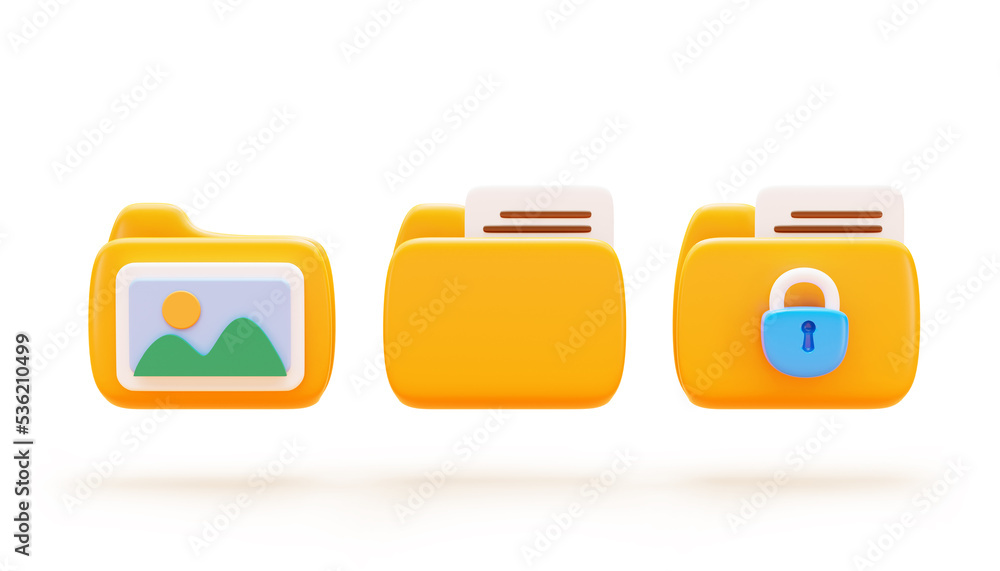 Poster set of folder for web design icon. picture folder. documents and secret folder icon or symbol on yel