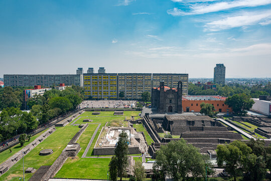 Aerial view of the tree culture plaza, Tlatelolco, Mexico
