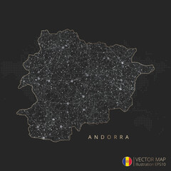 Obraz premium Andorra map abstract geometric mesh polygonal light concept with black and white glowing contour lines countries and dots on dark background. Vector illustration eps10