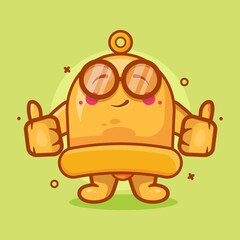 smart yellow bell character mascot with thumb up hand gesture isolated cartoon in flat style design