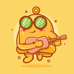 cool yellow bell character mascot playing guitar isolated cartoon in flat style design