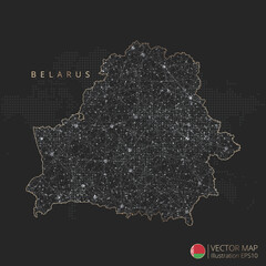 Belarus map abstract geometric mesh polygonal light concept with black and white glowing contour lines countries and dots on dark background. Vector illustration eps10