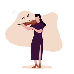 Flat design of woman playing violin. Illustration for websites, landing pages, mobile applications, posters and banners. Trendy flat vector illustration