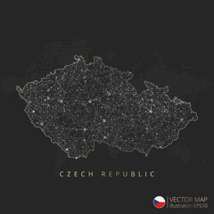Czech Republic map abstract geometric mesh polygonal light concept with black and white glowing contour lines countries and dots on dark background. Vector illustration eps10