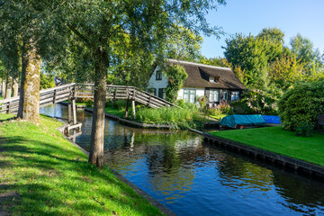 Giethoorn Netherlands Venice of the North old house in the village center along the canals