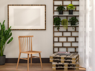 3D illustration Mockup photo frame in living room rendering