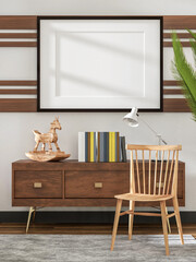 3D illustration Mockup photo frame in living room rendering