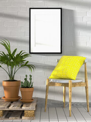 3D illustration Mockup photo frame in living room rendering