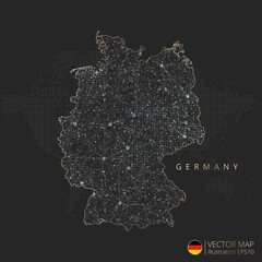 Germany map abstract geometric mesh polygonal light concept with black and white glowing contour lines countries and dots on dark background. Vector illustration eps10
