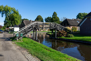 Fototapeta premium Giethoorn Netherlands Venice of the North last bridge in the village