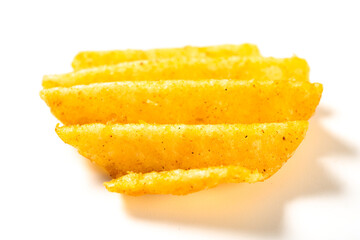 Fototapeta na wymiar angle view piece of potato chip on white