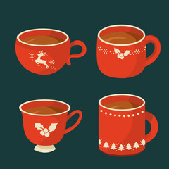 set of red christmas cups