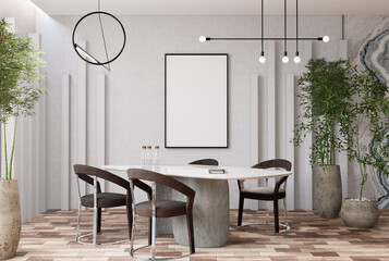 3D illustration Mockup blank photo frame in dining room rendering