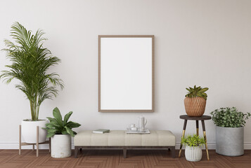 Obraz na płótnie Canvas 3D illustration Mockup blank photo frame in living room rendering